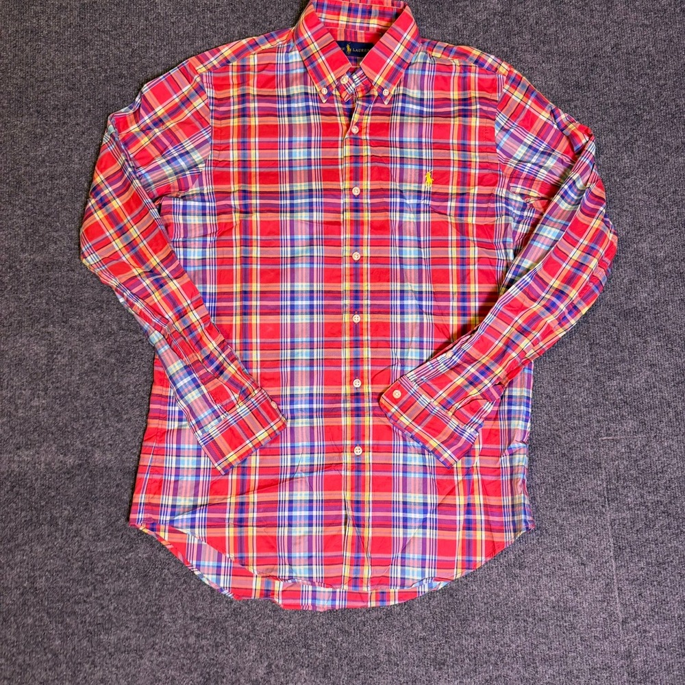 Ralph Lauren Mens Plaid Button Down Shirt Red Blue Yellow Pony Logo Small S/P